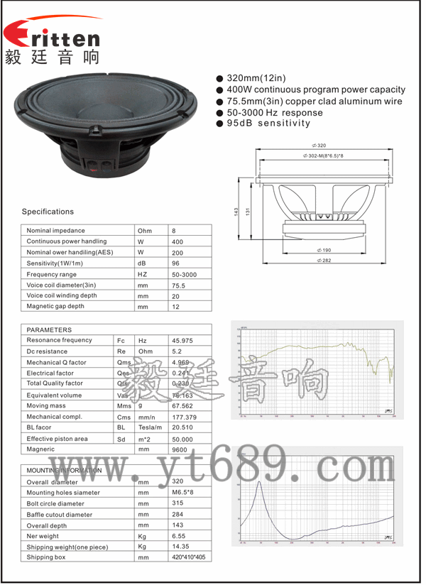 12寸专业舞台低音喇叭曲线图成品图