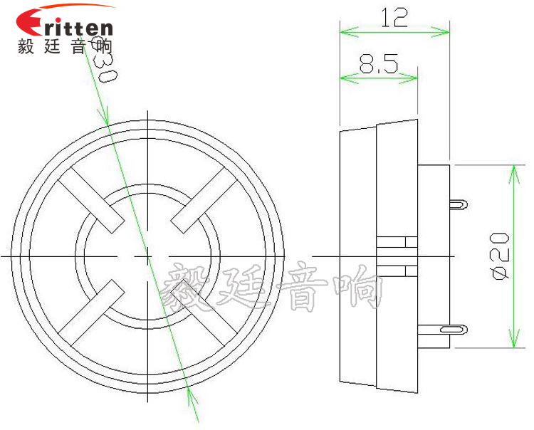 1.2寸3W多媒体高音喇叭成品图