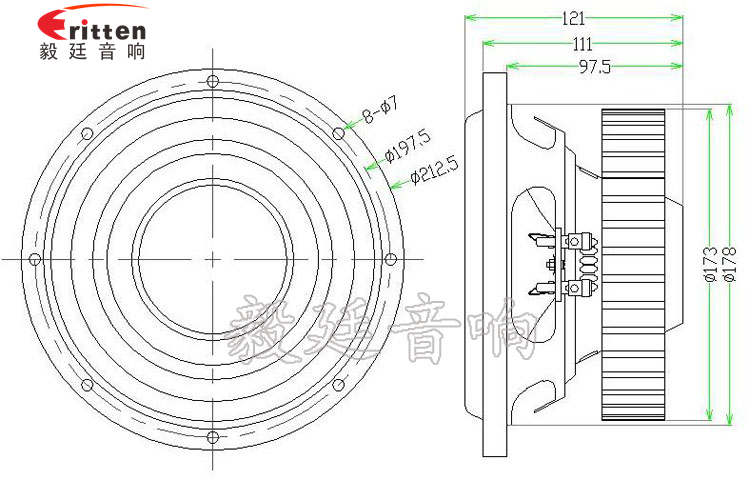 8寸150瓦汽车音响重低音喇叭成品图