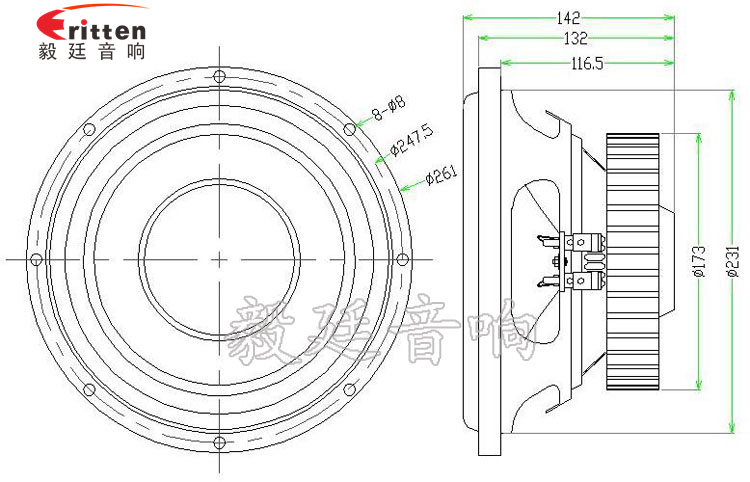 10寸200瓦重低音喇叭成品图