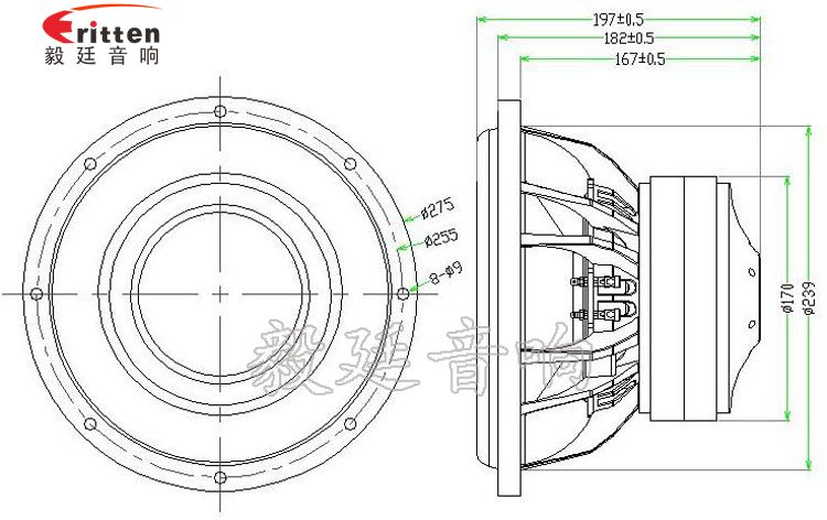 10寸65芯500瓦重低音喇叭成品图