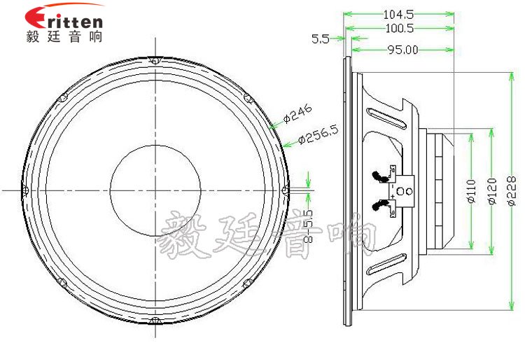 10寸75瓦50芯重低音喇叭成品图