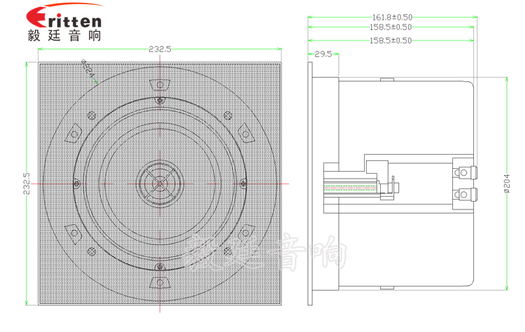 40w 6.5寸吸顶式喇叭成品图方网罩
