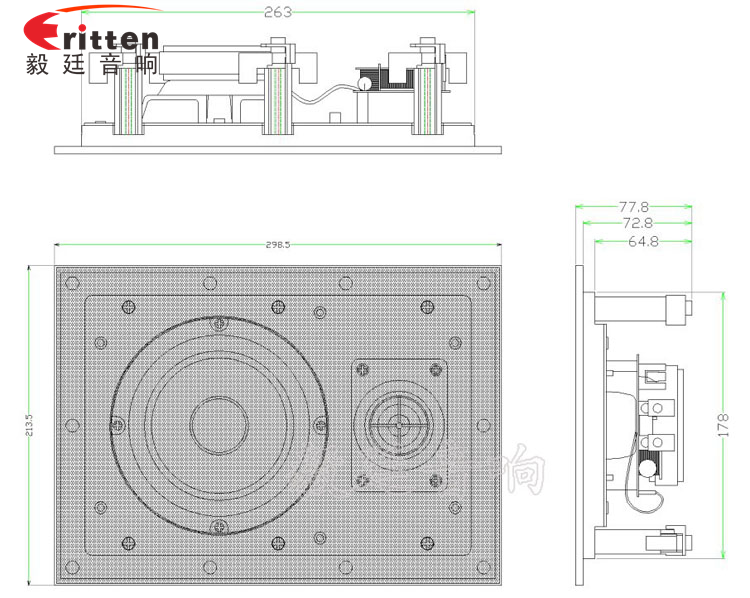 5.25寸2路墙壁喇叭成品图带网罩
